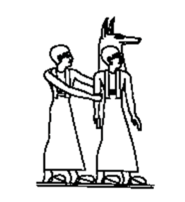 An actual drawing from the Temple at Dendara of a priest putting on an Anubian mask