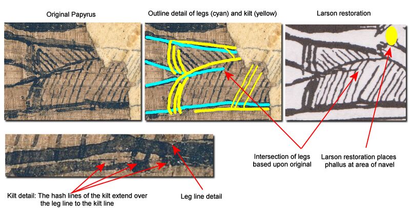 Comparison of high resolution image of the Joseph Smith papyrus with Charles Larson restoration - kilt detail