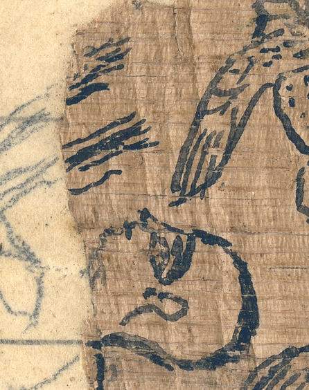 Primer plano de la original, Facsímil 1 detalle que muestra las manos y ala.