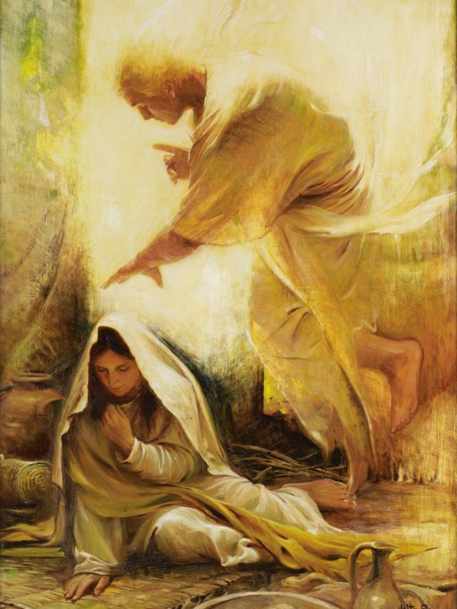 Angel appearing to Mary Come Follow Me Be it unto me according to thy word