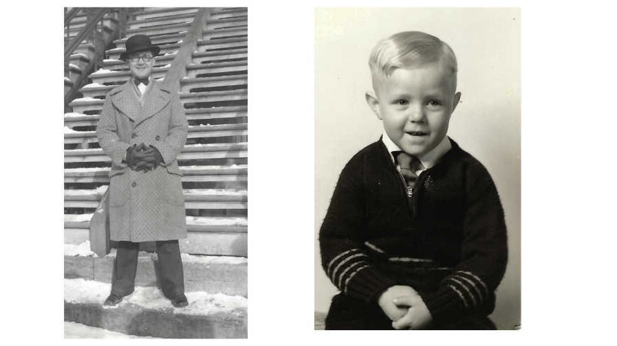 A collage of a man and a child