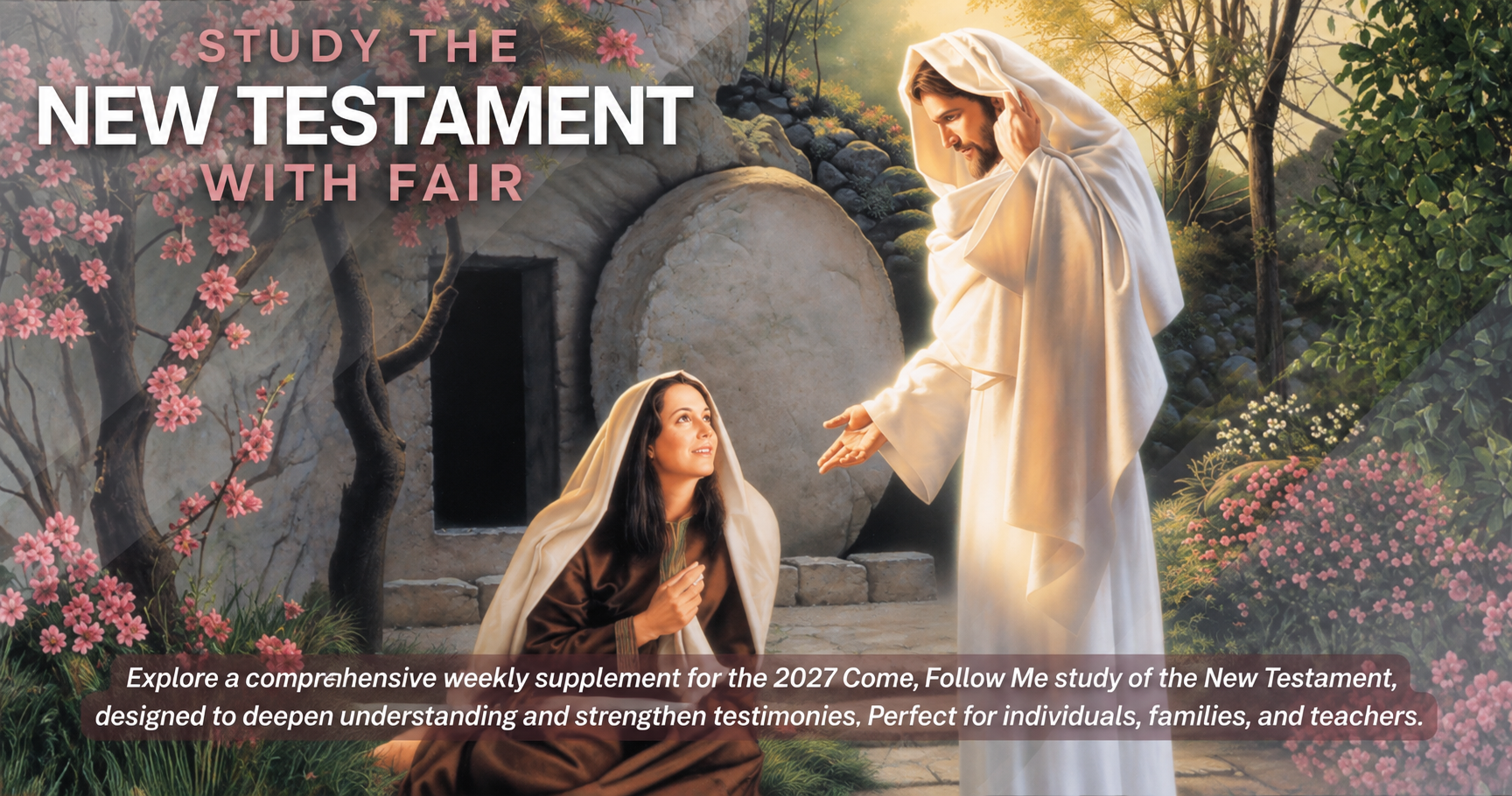 Jesus Christ appears to Mary Magdalene at the empty tomb, illustrating FAIR’s 2027 New Testament Come, Follow Me study resources.