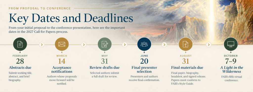 a timeline of due dates for the FAIR 2027 virtual conference